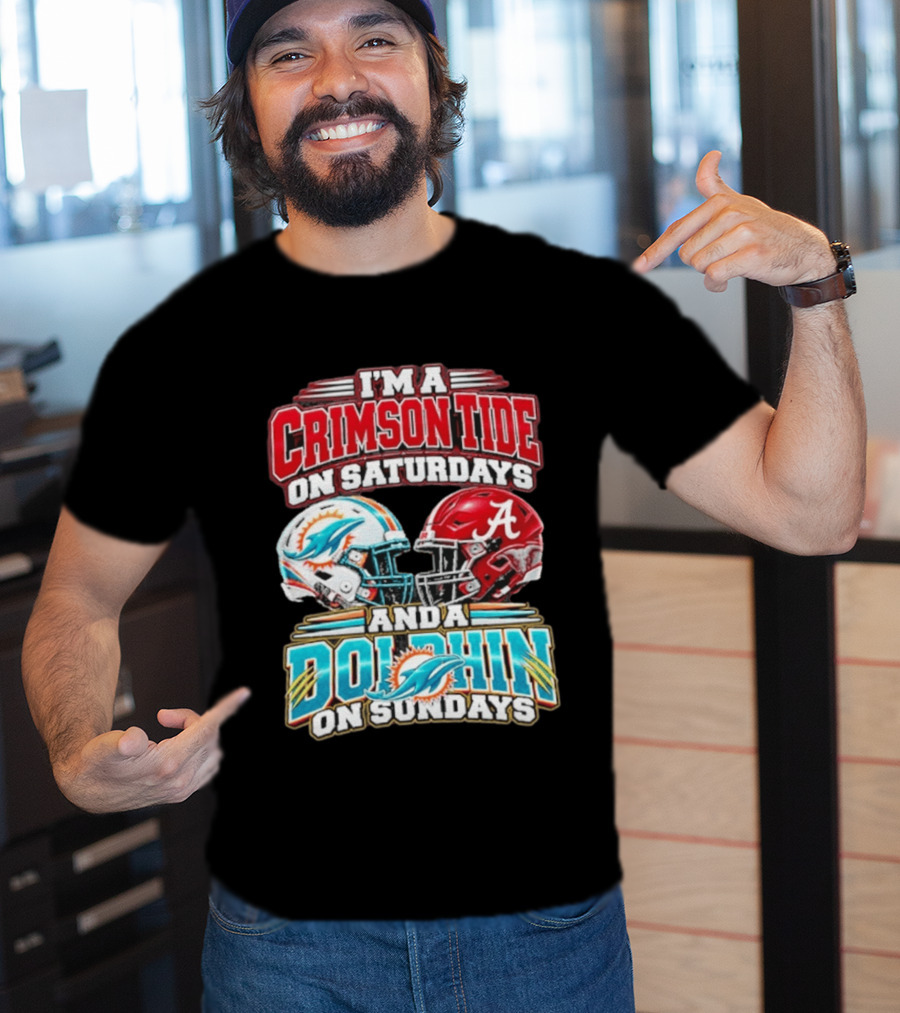 Crimson Tide Saturdays And Dolphin Sundays Football Helmets T-Shirt