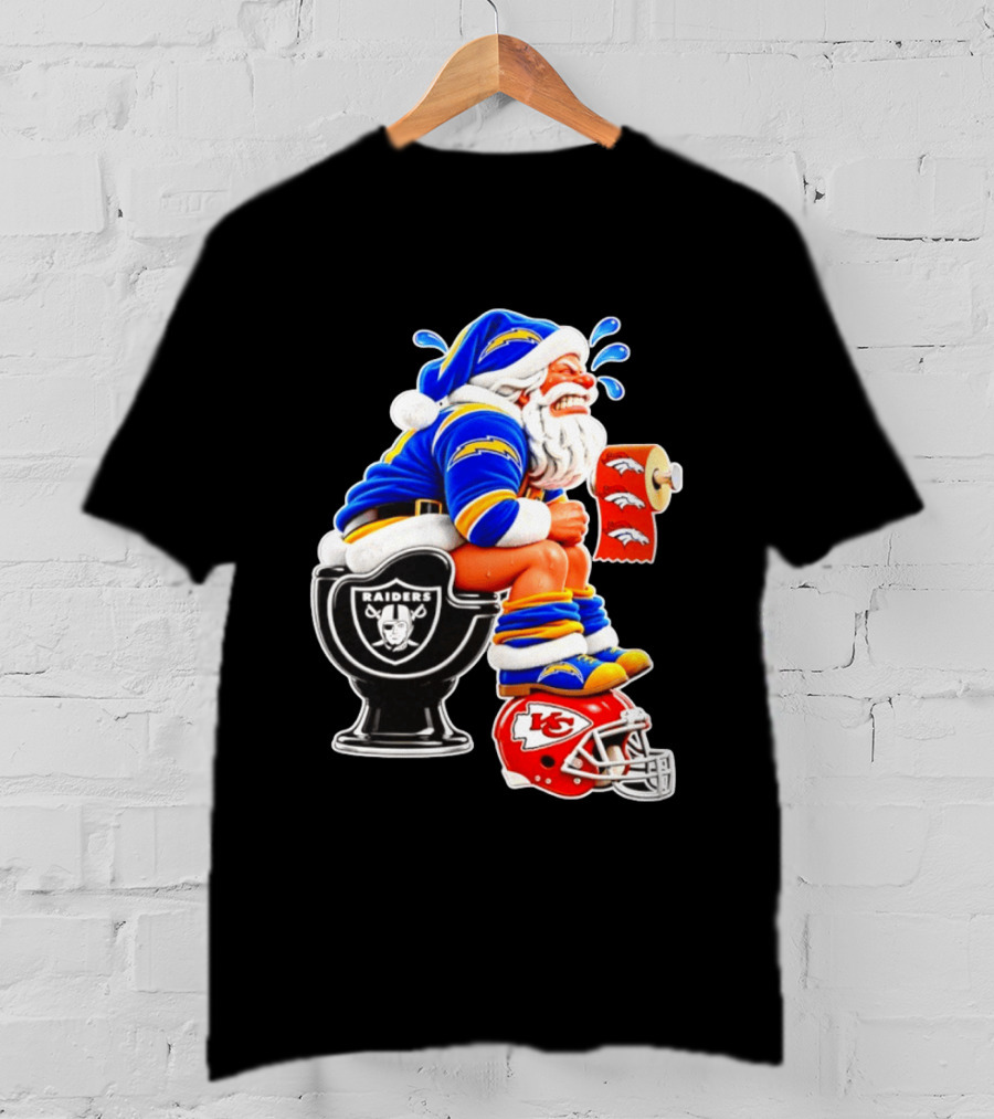 Santa Claus LA Chargers Pooping Raiders Toilet Chiefs Broncos Roll T-Shirt