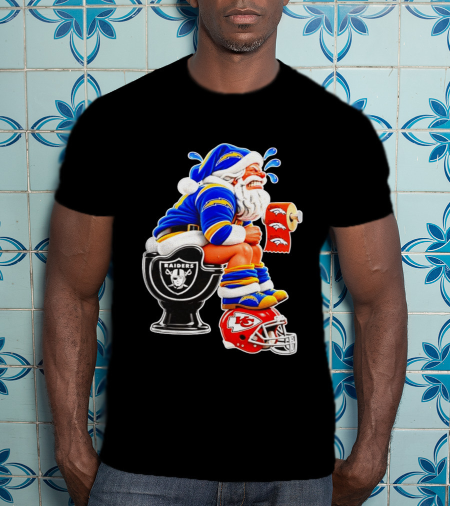 Santa Claus LA Chargers Pooping Raiders Toilet Chiefs Broncos Roll T-Shirt