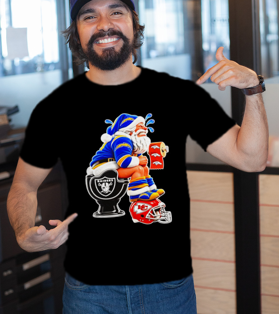 Santa Claus LA Chargers Pooping Raiders Toilet Chiefs Broncos Roll T-Shirt