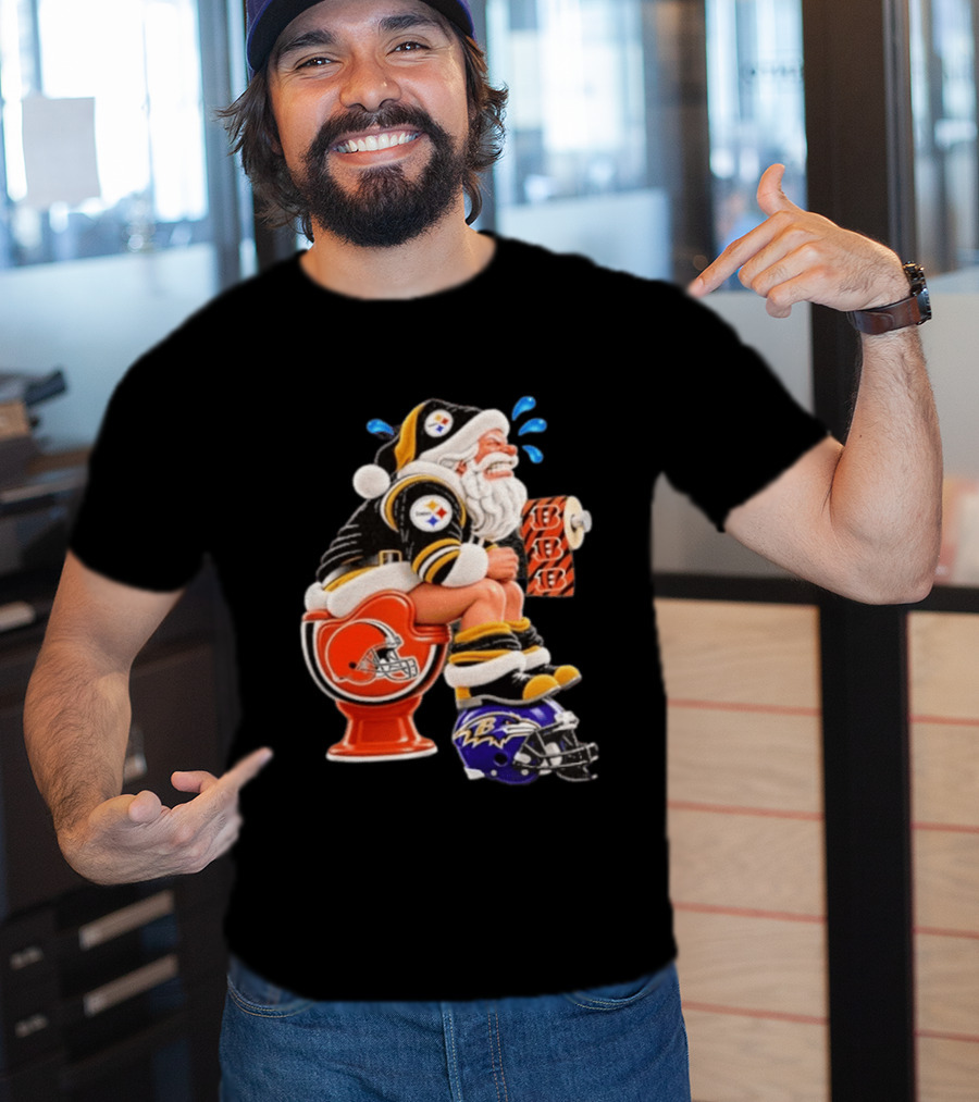 Pittsburgh Steelers Santa Christmas Cleveland Browns Toilet Baltimore Ravens Helmet Cincinnati Bengals Toilet Paper Football T-Shirt