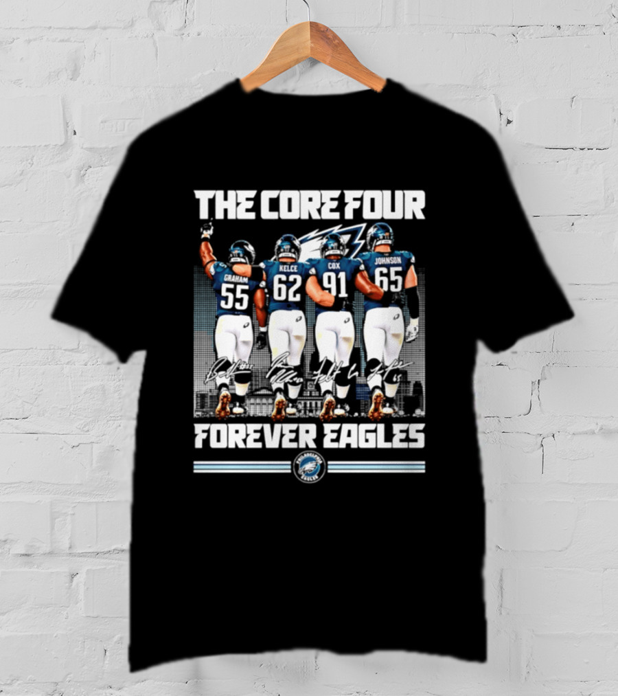 Philadelphia Eagles The Core Four Jenkins Kelce Cox Johnson Forever Legends Skyline Signatures T-Shirt