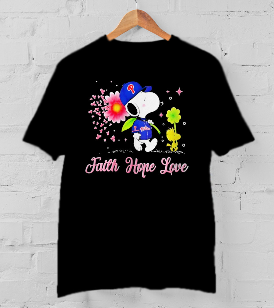 Philadelphia Phillies Snoopy Faith Hope Love Breast Cancer Awareness T-Shirt