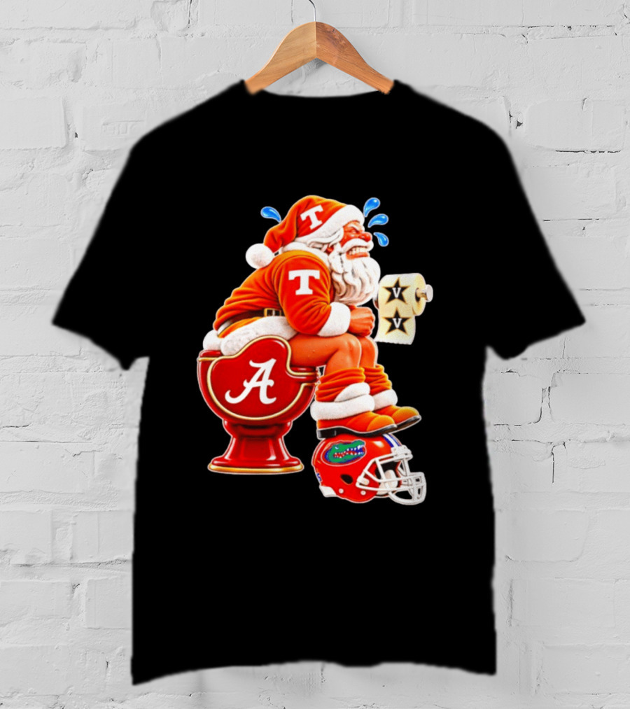 Tennessee Volunteers Santa Claus With Alabama Crimson Tide Toilet Vanderbilt Commodores Toilet Paper Florida Gators Helmet T-Shirt