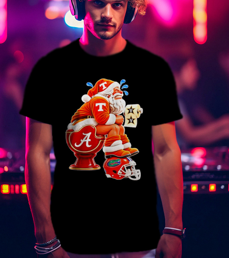 Tennessee Volunteers Santa Claus With Alabama Crimson Tide Toilet Vanderbilt Commodores Toilet Paper Florida Gators Helmet T-Shirt