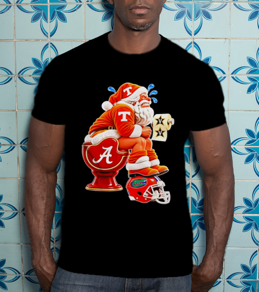 Tennessee Volunteers Santa Claus With Alabama Crimson Tide Toilet Vanderbilt Commodores Toilet Paper Florida Gators Helmet T-Shirt