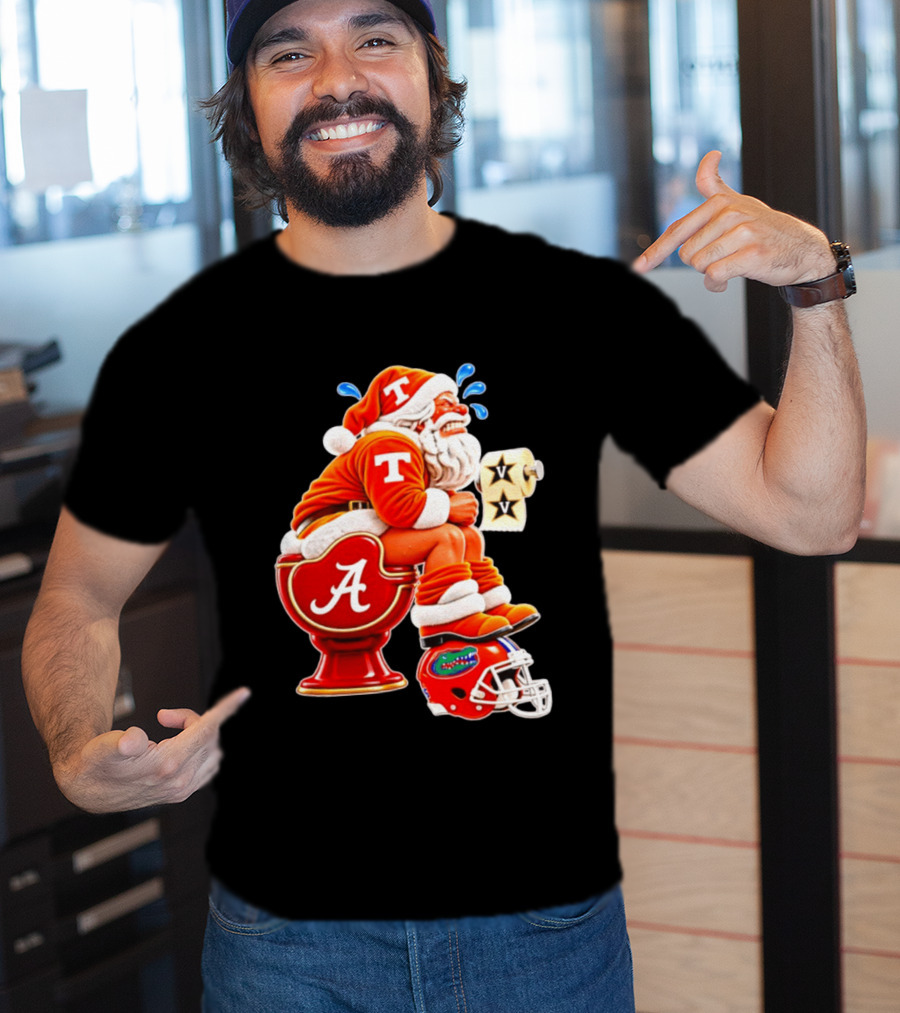 Tennessee Volunteers Santa Claus With Alabama Crimson Tide Toilet Vanderbilt Commodores Toilet Paper Florida Gators Helmet T-Shirt
