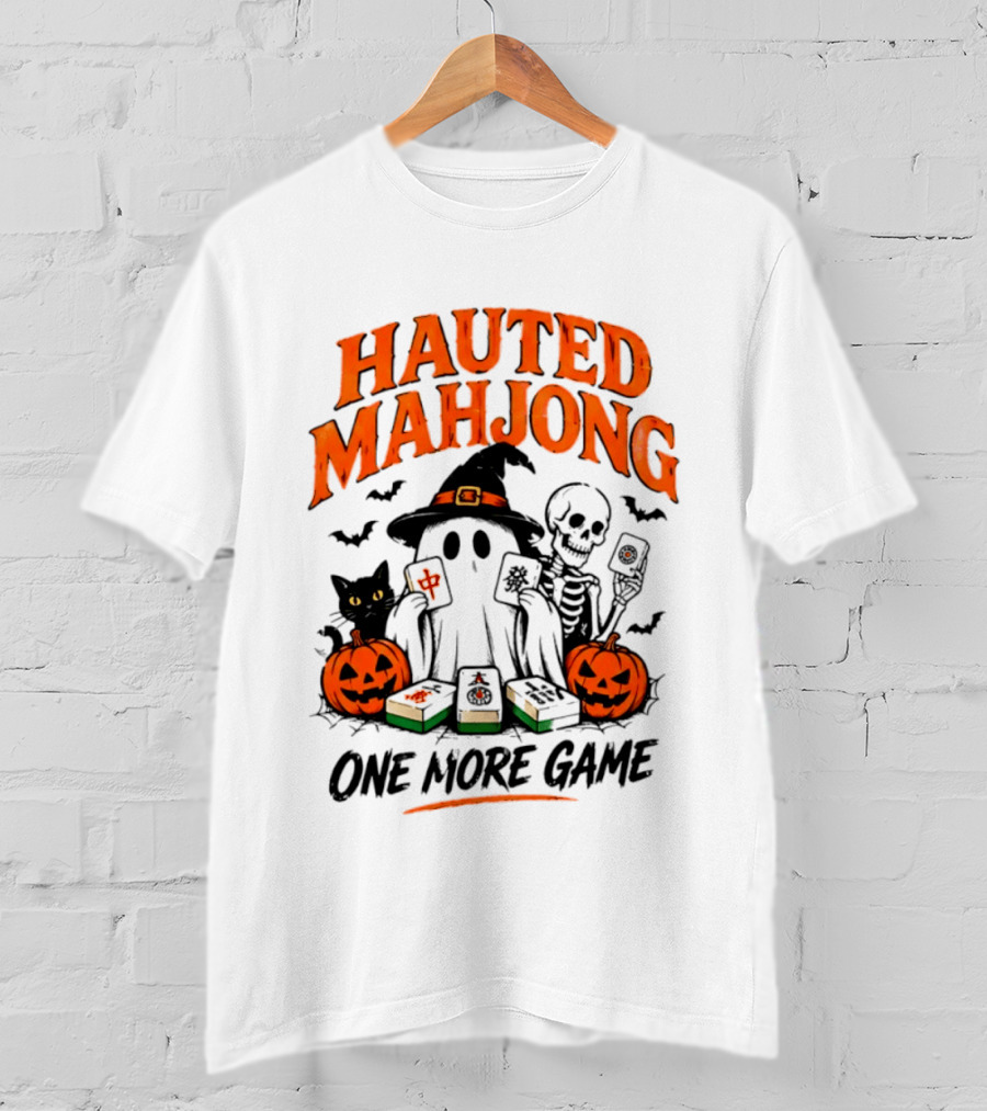 Hauted Mahjong Halloween Ghost Cat Skeleton Pumpkins One More Game T-Shirt