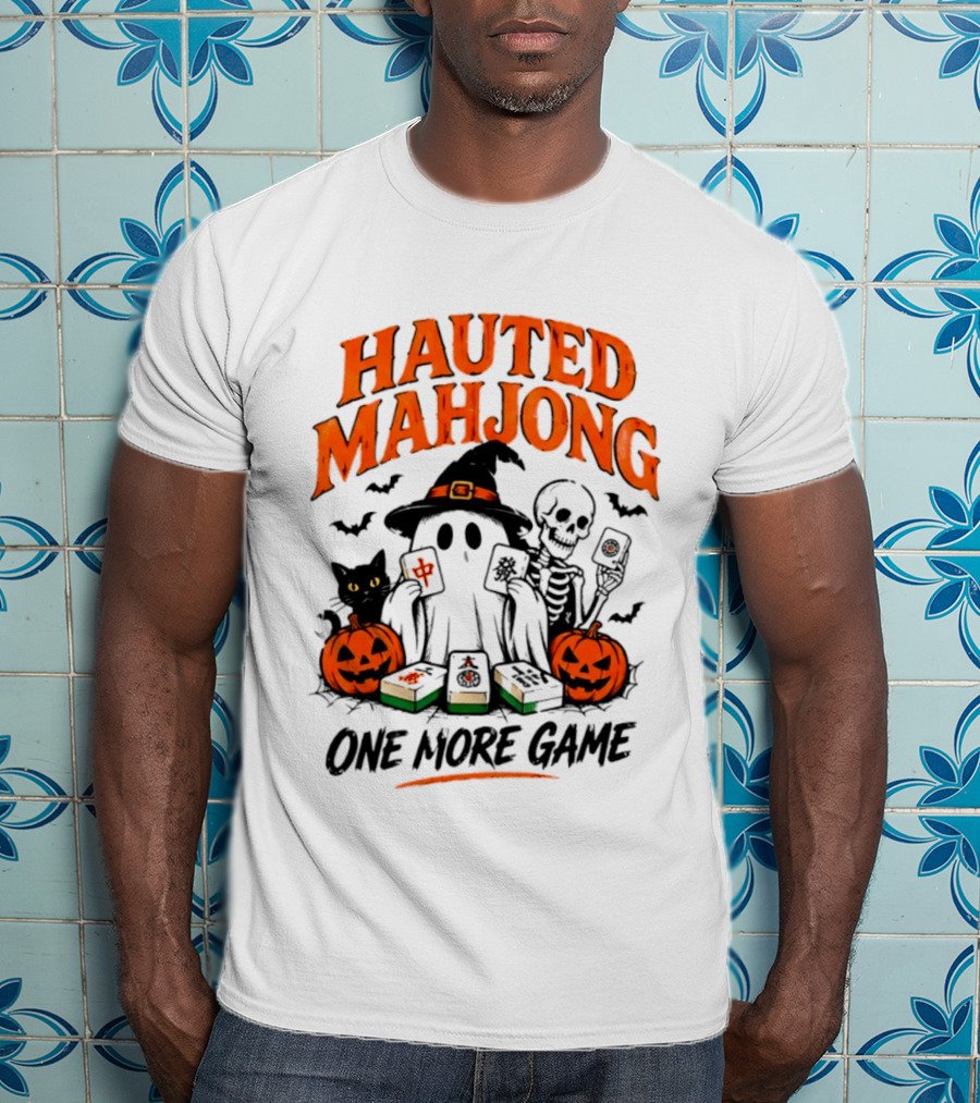 Hauted Mahjong Halloween Ghost Cat Skeleton Pumpkins One More Game T-Shirt