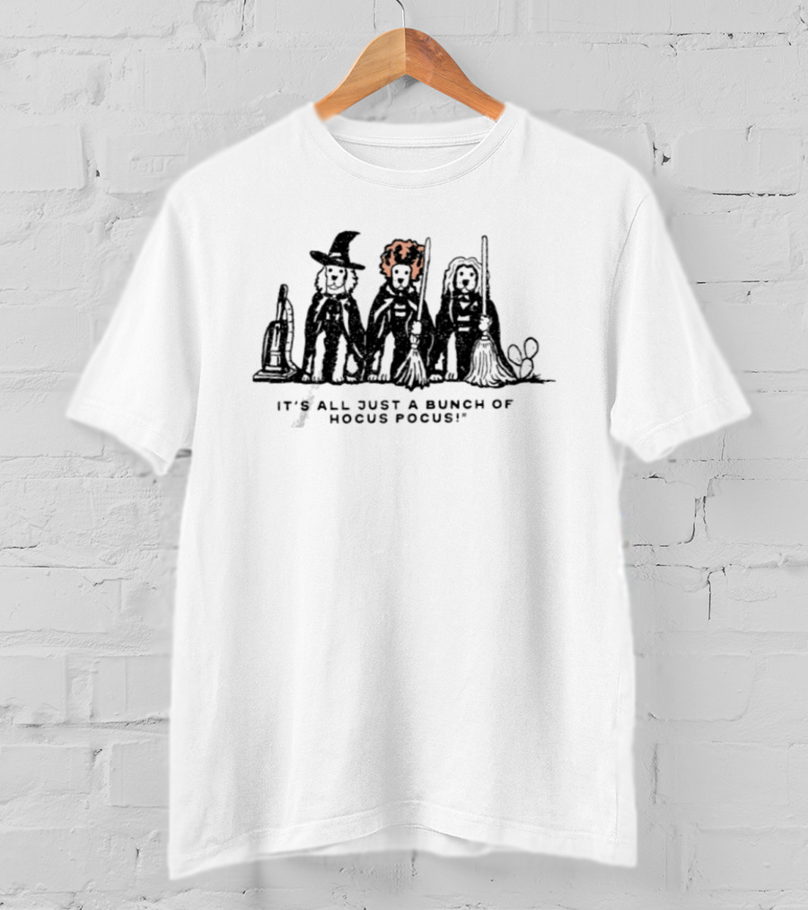 Three Dog 2026 Halloween It's All Just A Bunch Of Hocus Pocus Witches With Brooms T-Shirt