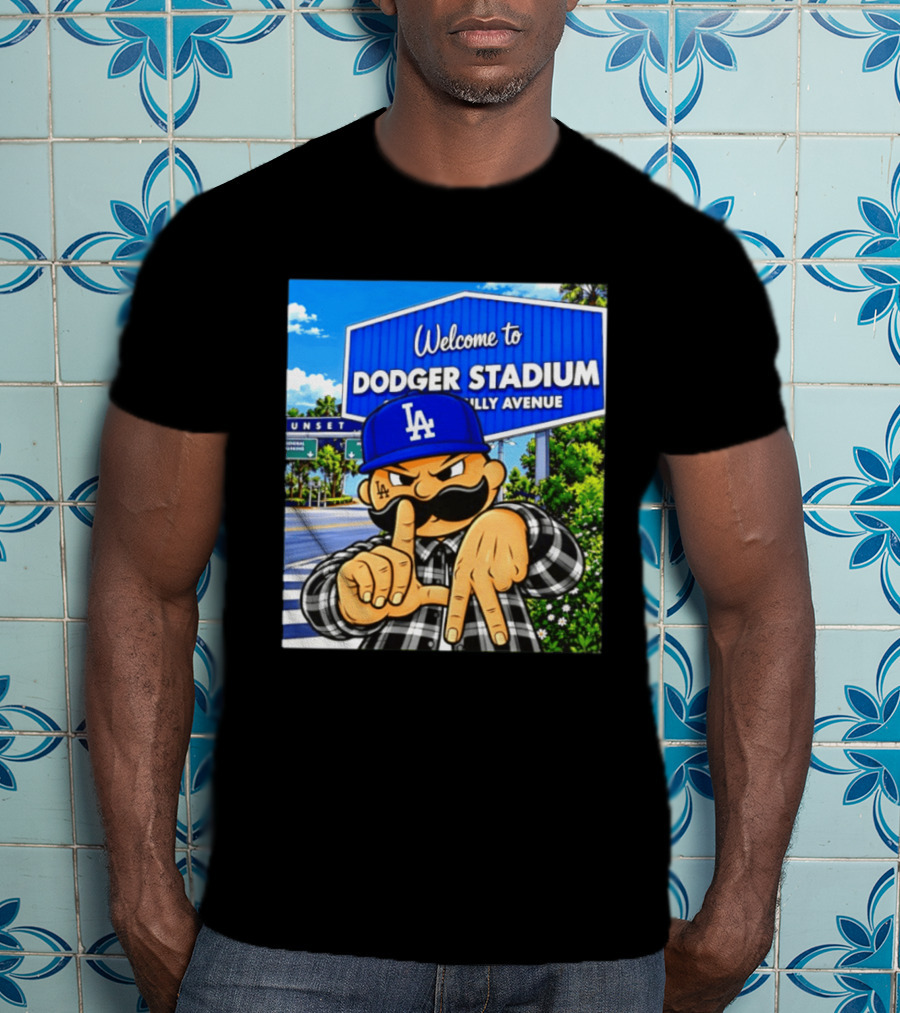 Welcome To Dodger Stadium Sunset Billy Avenue LA Dodgers Cholo T-Shirt