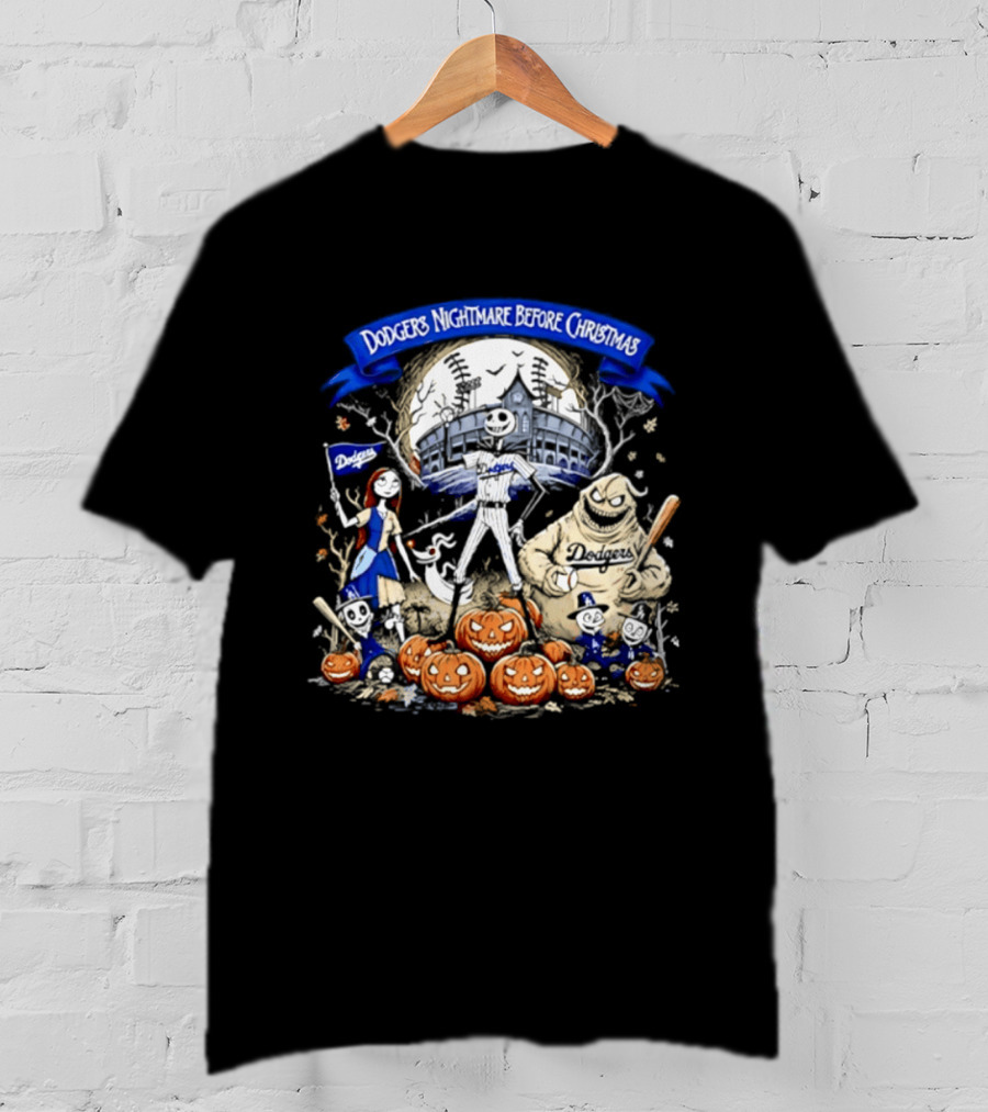 Dodgers Nightmare Before Christmas Halloween 2026 Jack Skellington Oogie Boogie Pumpkin Patch T-Shirt