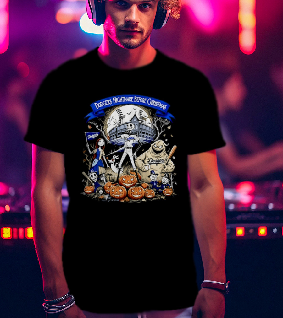 Dodgers Nightmare Before Christmas Halloween 2026 Jack Skellington Oogie Boogie Pumpkin Patch T-Shirt