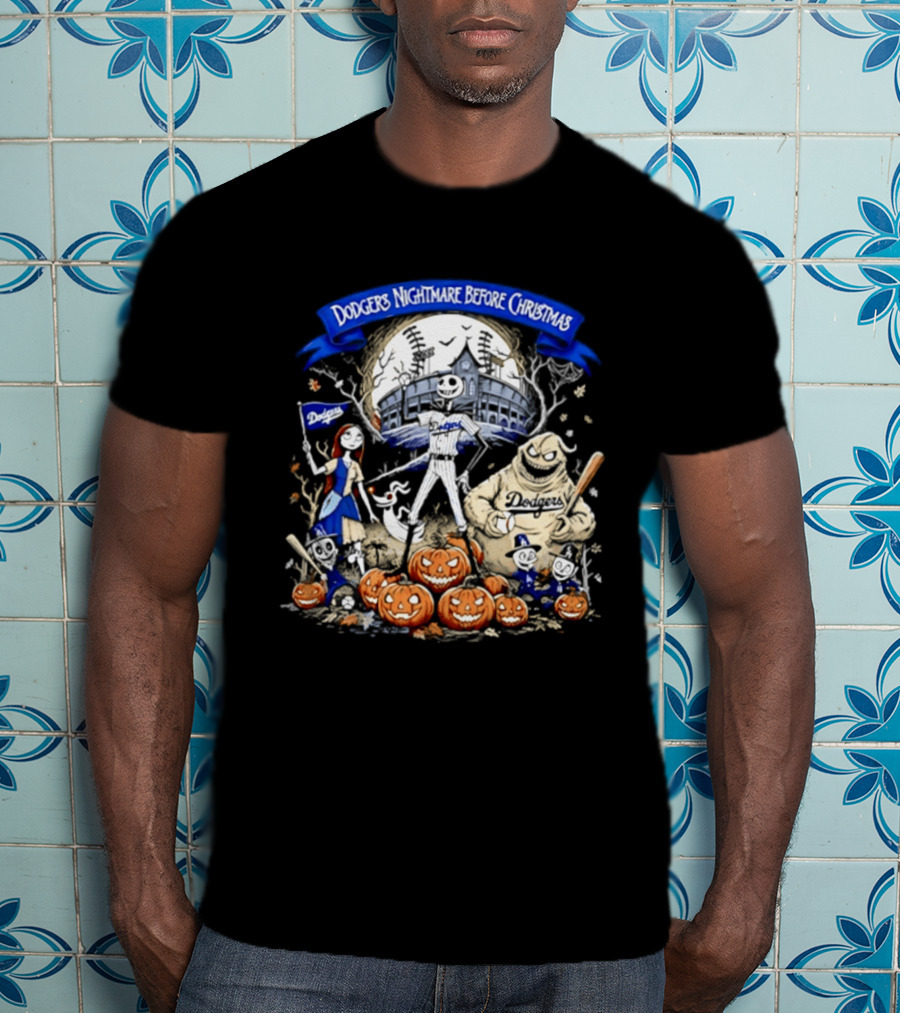 Dodgers Nightmare Before Christmas Halloween 2026 Jack Skellington Oogie Boogie Pumpkin Patch T-Shirt