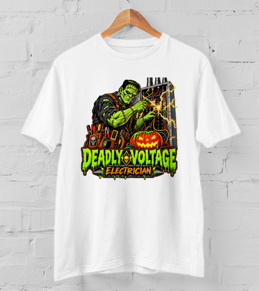 Deadly Voltage Electrician Frankenstein Halloween 2026 T-Shirt