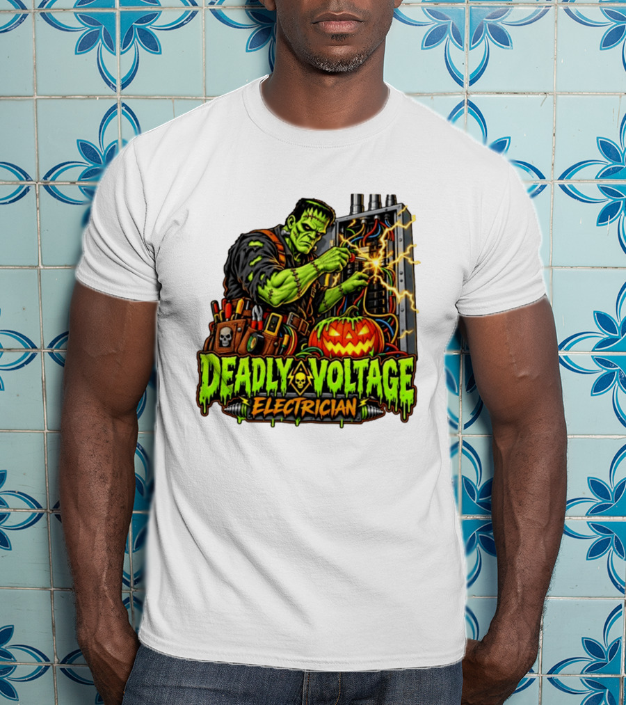 Deadly Voltage Electrician Frankenstein Halloween 2026 T-Shirt