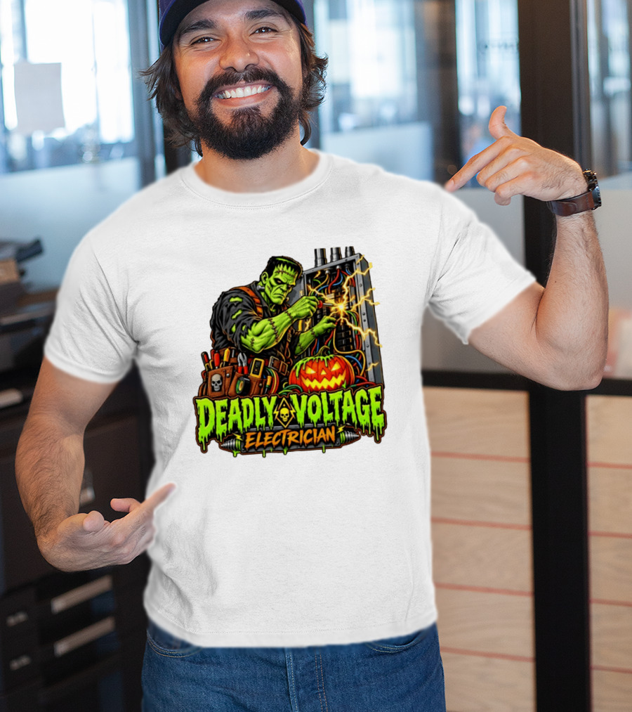 Deadly Voltage Electrician Frankenstein Halloween 2026 T-Shirt