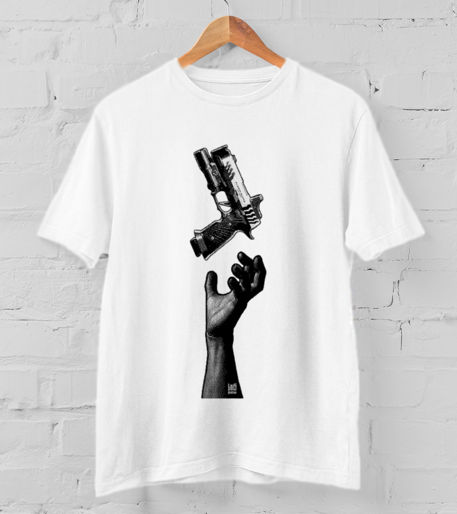 Reaching Hand Catching Handgun Pistol Stipple Gun T-Shirt