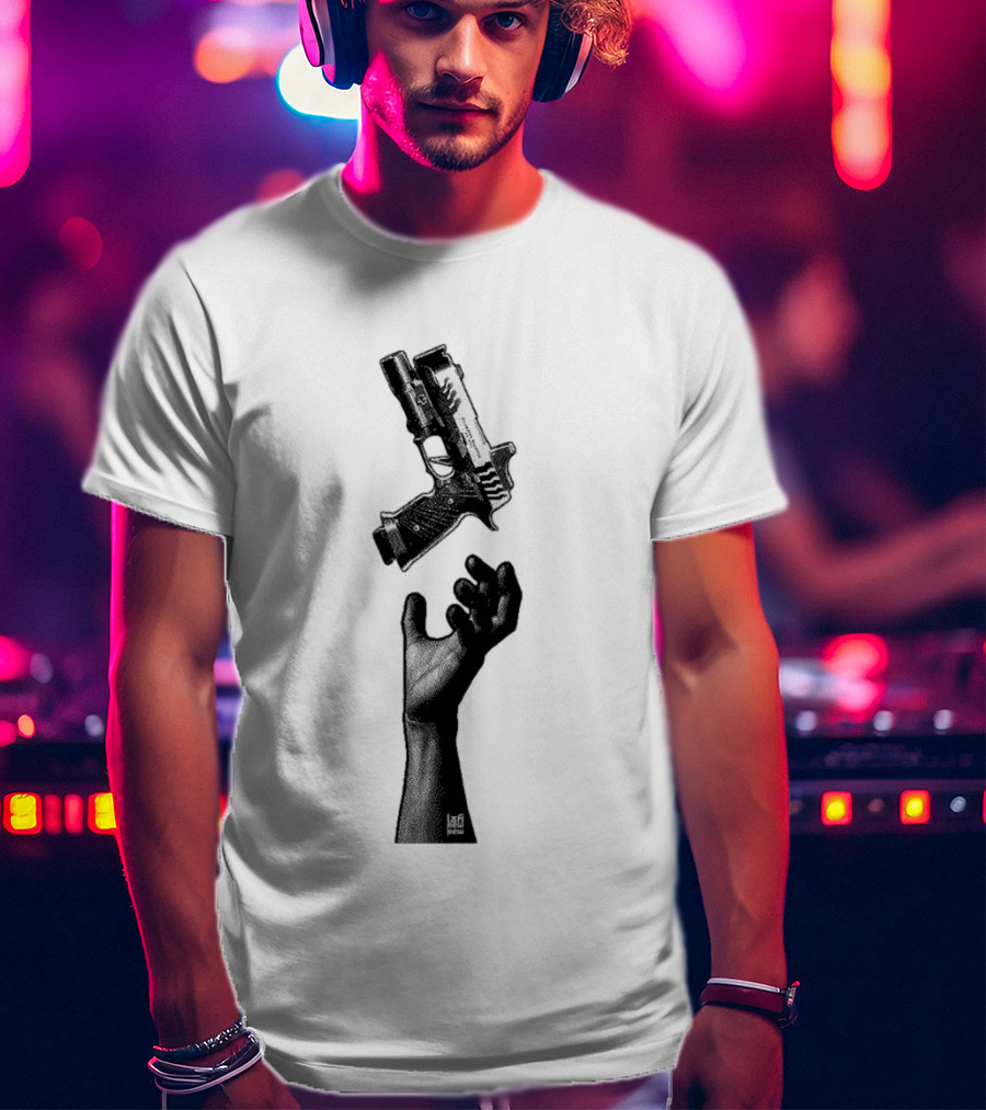 Reaching Hand Catching Handgun Pistol Stipple Gun T-Shirt
