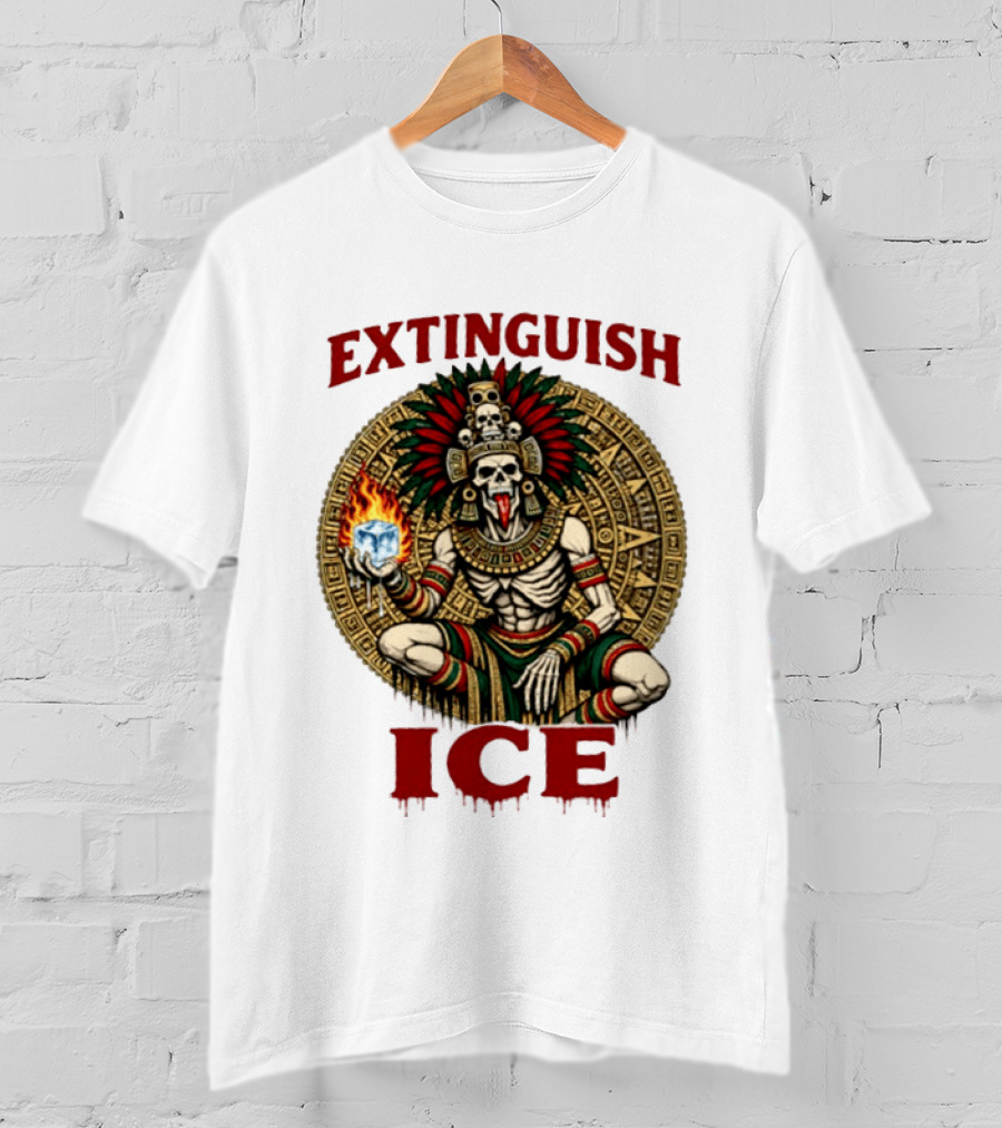 Aztec Skeleton Extinguish Ice Fire Mayan T-Shirt