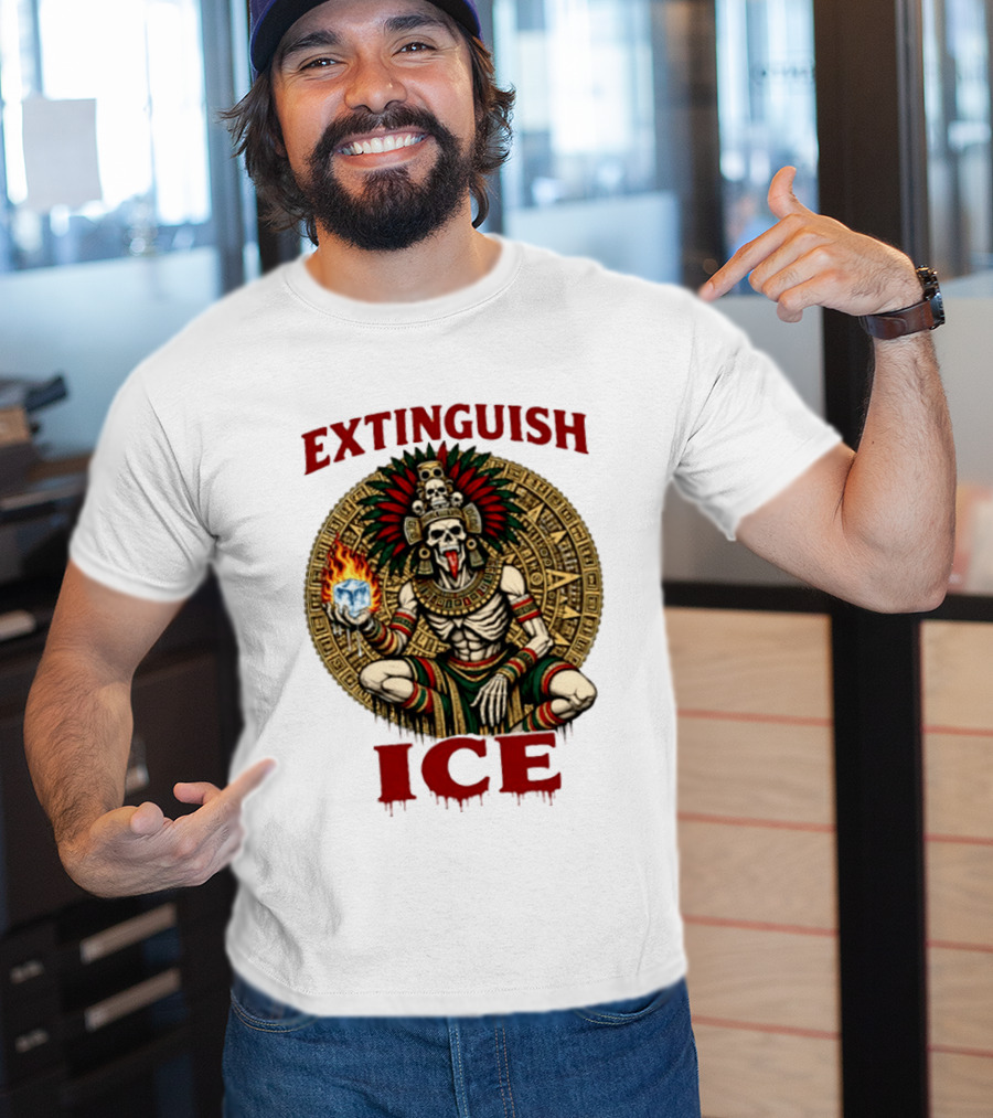 Aztec Skeleton Extinguish Ice Fire Mayan T-Shirt