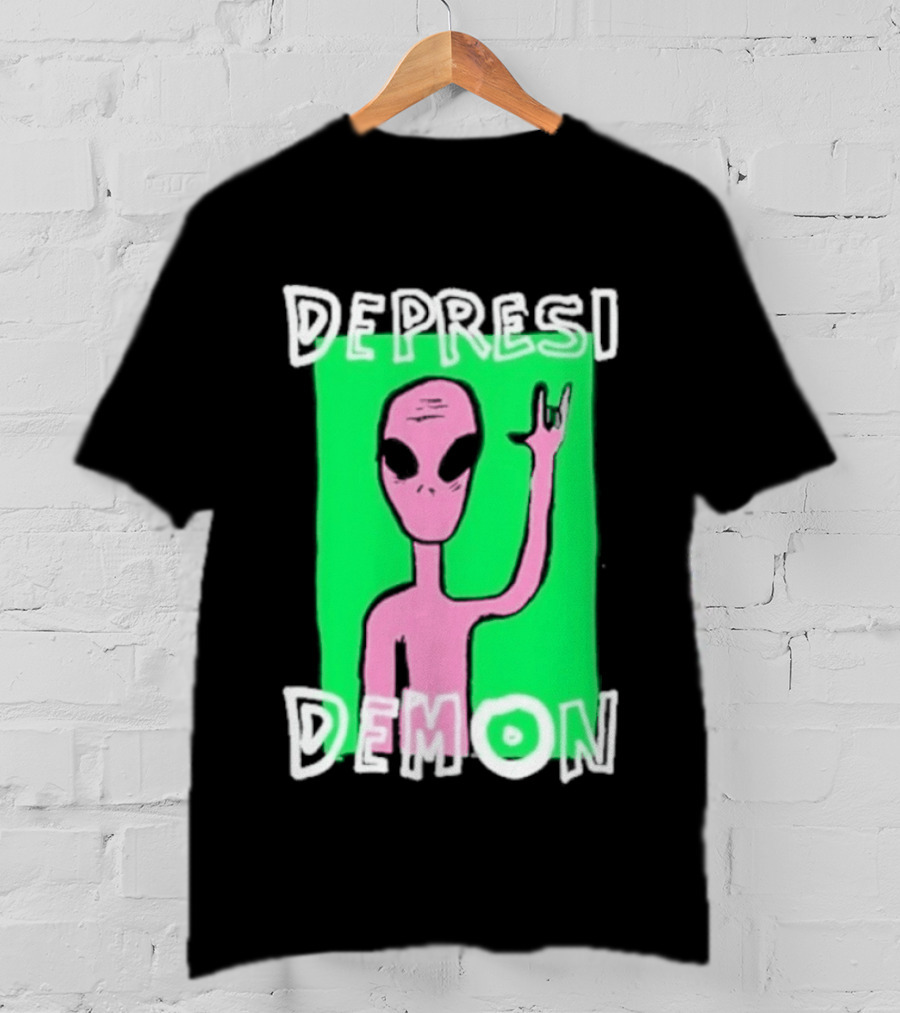 Depresi Demon Pink Alien Rock On Meme T-Shirt