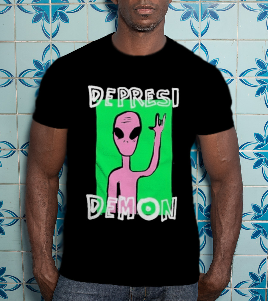 Depresi Demon Pink Alien Rock On Meme T-Shirt