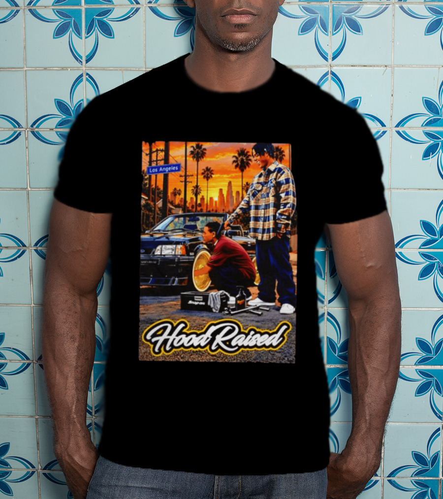 Hood Raised Los Angeles Ford Mustang Enthusiast Scene T-Shirt