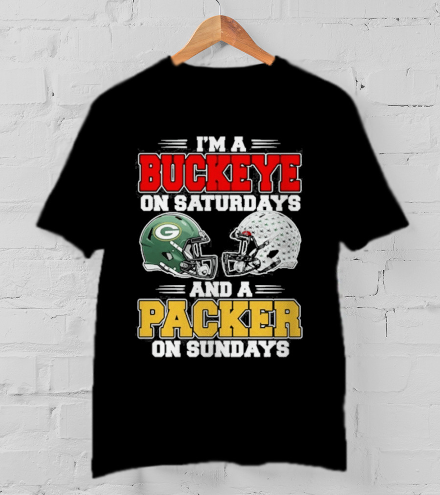 Buckeye On Saturdays Packer On Sundays Football Helmets T-Shirt
