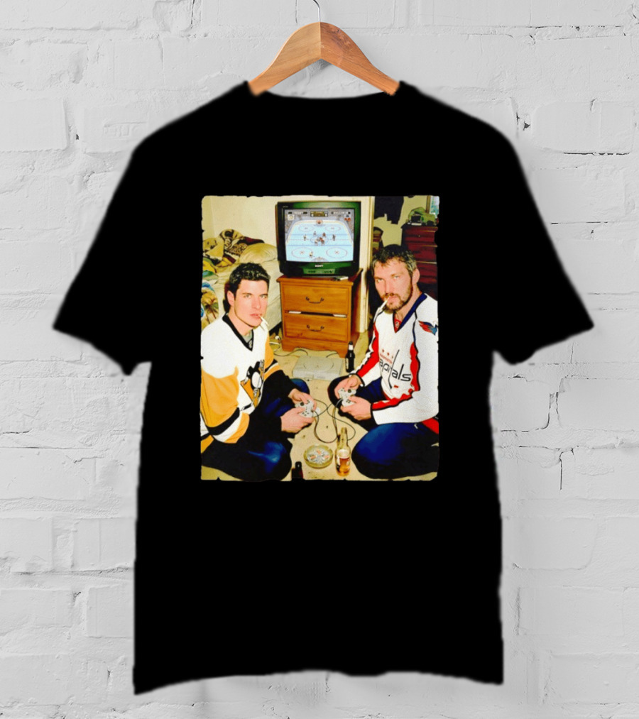 Sidney Crosby And Alex Ovechkin Video Game Hockey Night With Beer And Cigarettes T-Shirt