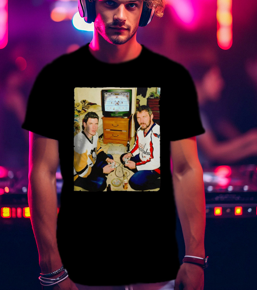 Sidney Crosby And Alex Ovechkin Video Game Hockey Night With Beer And Cigarettes T-Shirt