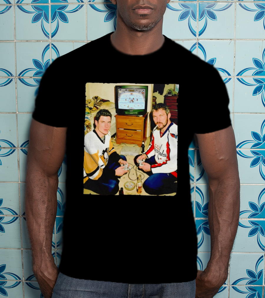 Sidney Crosby And Alex Ovechkin Video Game Hockey Night With Beer And Cigarettes T-Shirt
