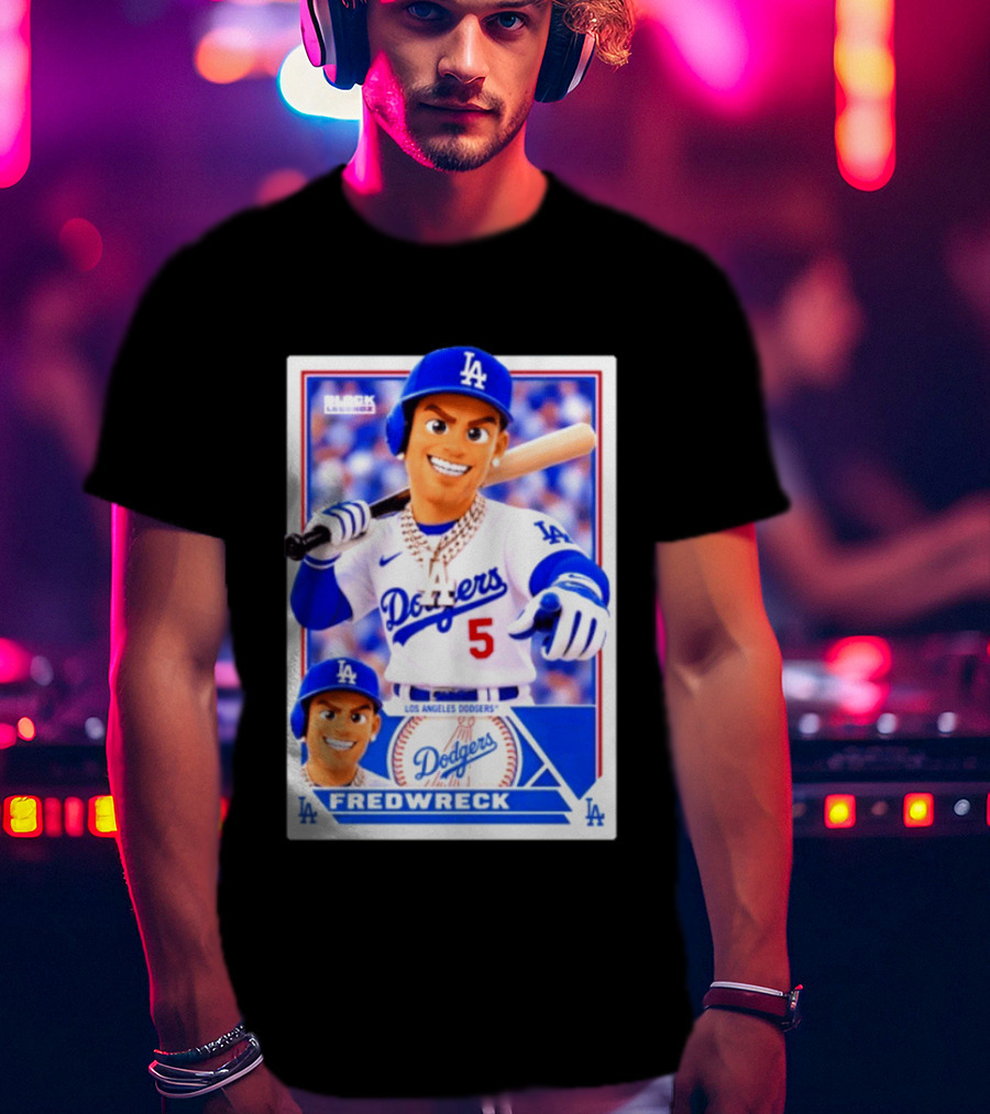 Los Angeles Dodgers Fredwreck Number 5 Block Legendz Baseball Card T-Shirt
