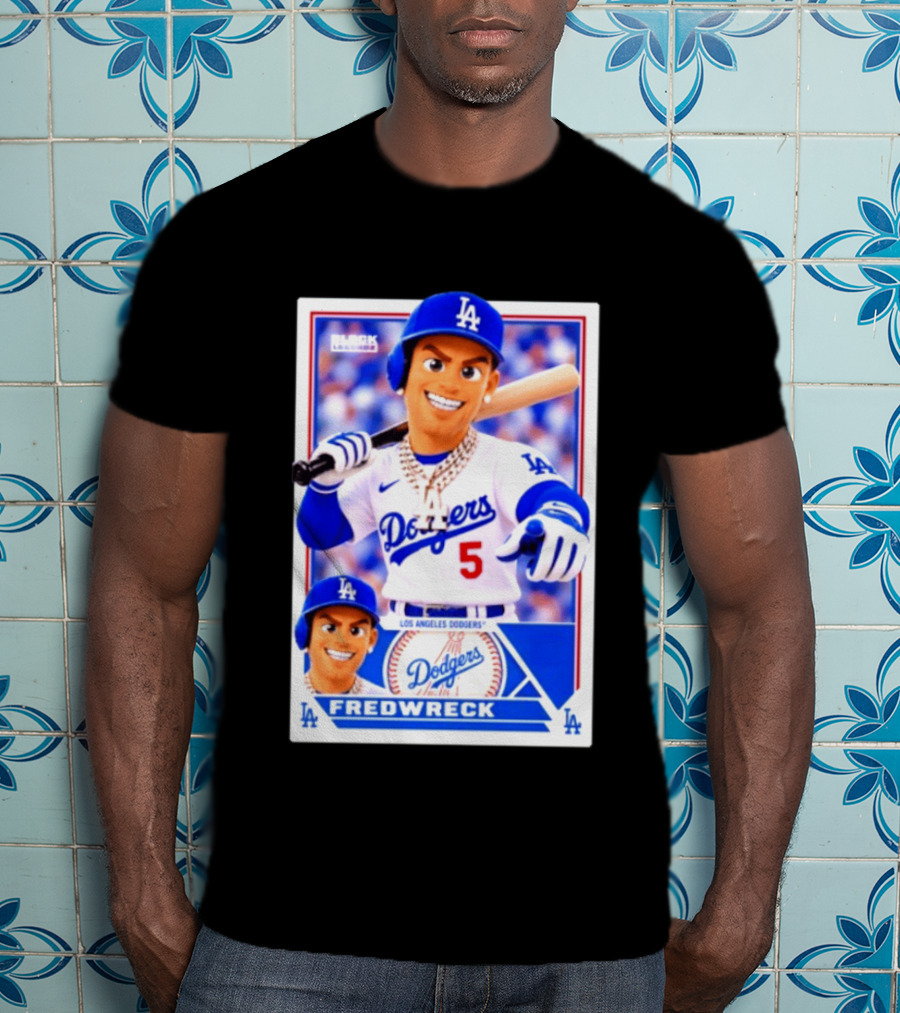 Los Angeles Dodgers Fredwreck Number 5 Block Legendz Baseball Card T-Shirt