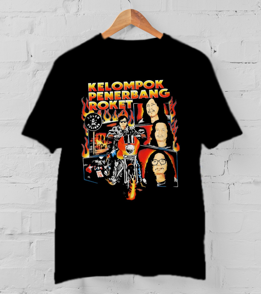 Kelompok Penerbang Roket Soleh Solihun Indonesian Rock Band Biker Flames Faces T-Shirt