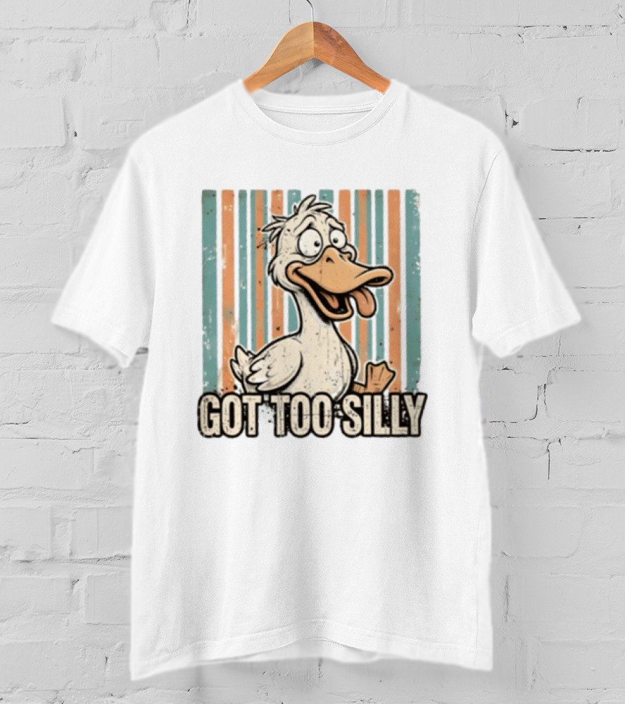 Duck Got Too Silly Retro Stripes Cartoon T-Shirt