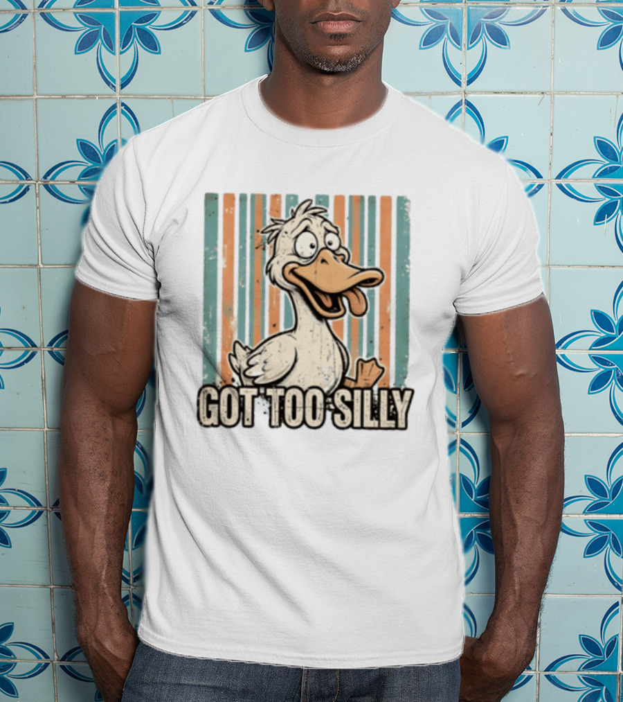 Duck Got Too Silly Retro Stripes Cartoon T-Shirt