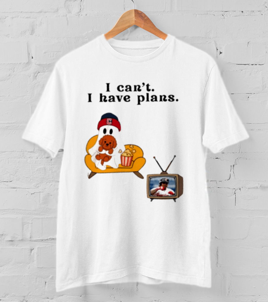 Ghost Cleveland Guardians I Can't I Have Plans Halloween Baseball TV Ghost Dog T-Shirt