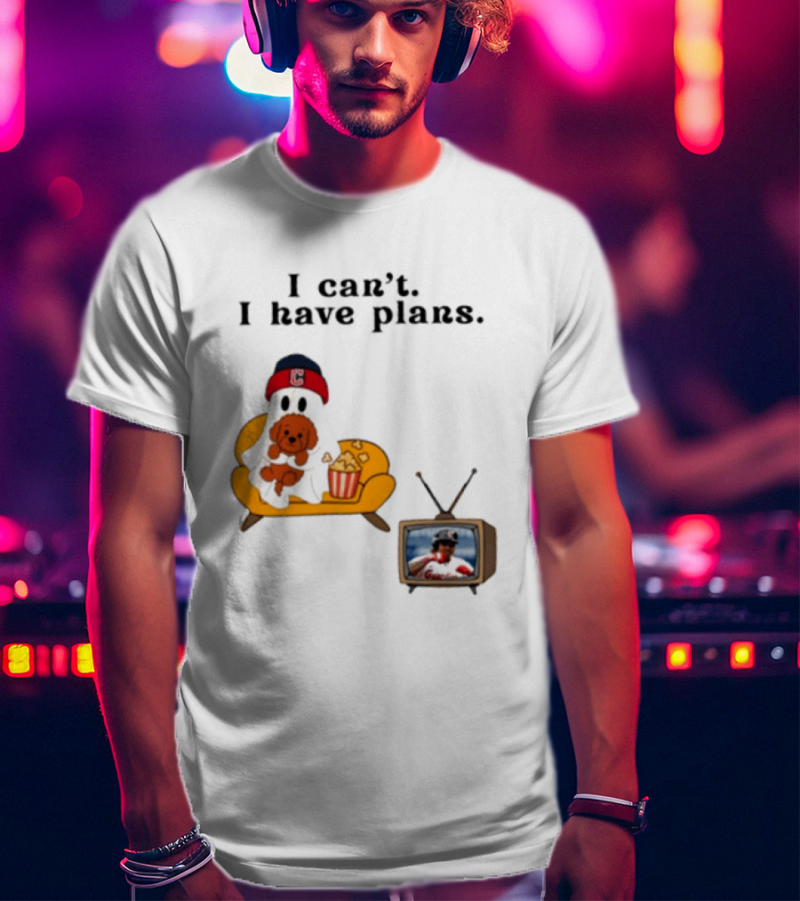 Ghost Cleveland Guardians I Can't I Have Plans Halloween Baseball TV Ghost Dog T-Shirt