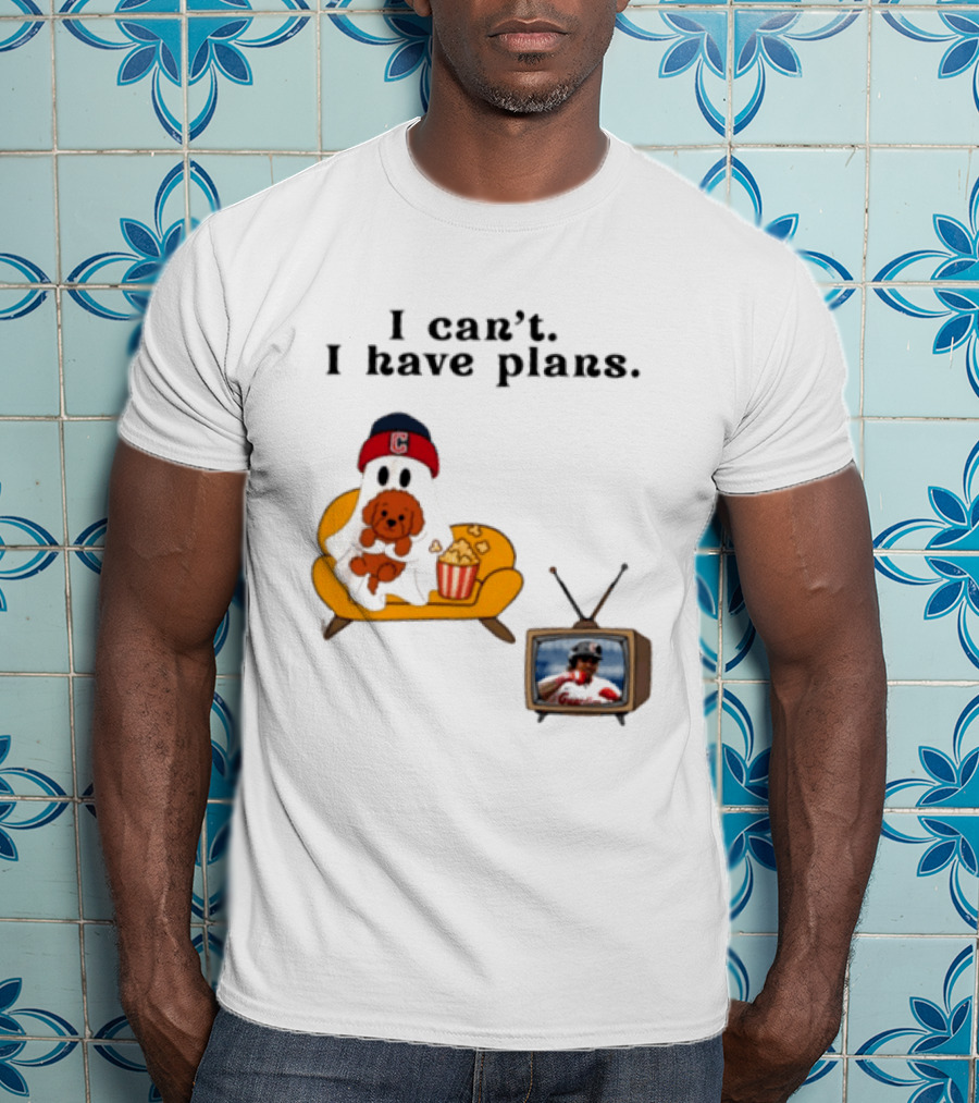 Ghost Cleveland Guardians I Can't I Have Plans Halloween Baseball TV Ghost Dog T-Shirt