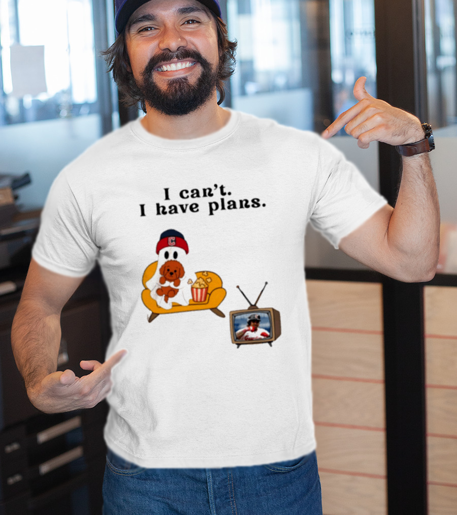 Ghost Cleveland Guardians I Can't I Have Plans Halloween Baseball TV Ghost Dog T-Shirt