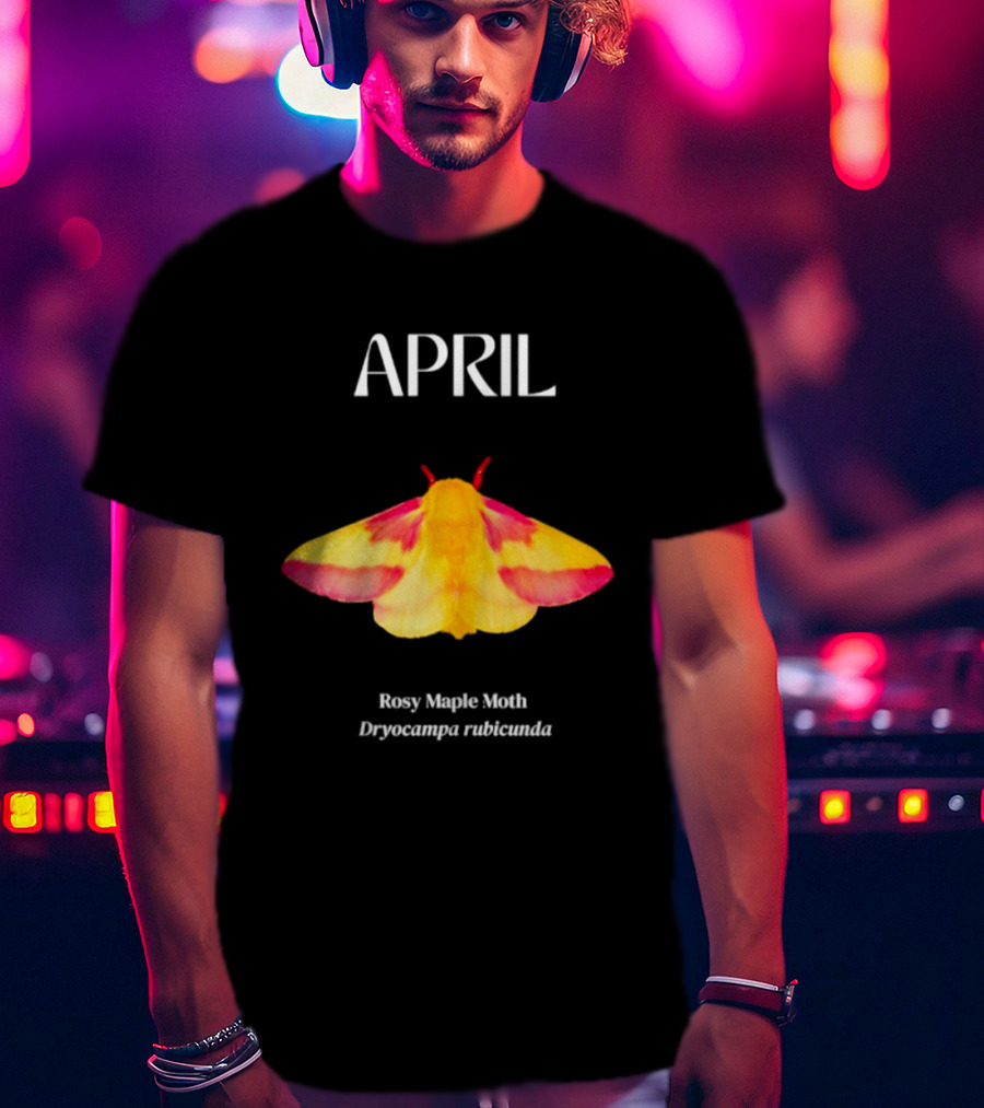 April Rosy Maple Moth Dryocampa Rubicunda Vibrant Yellow Pink Insect T-Shirt