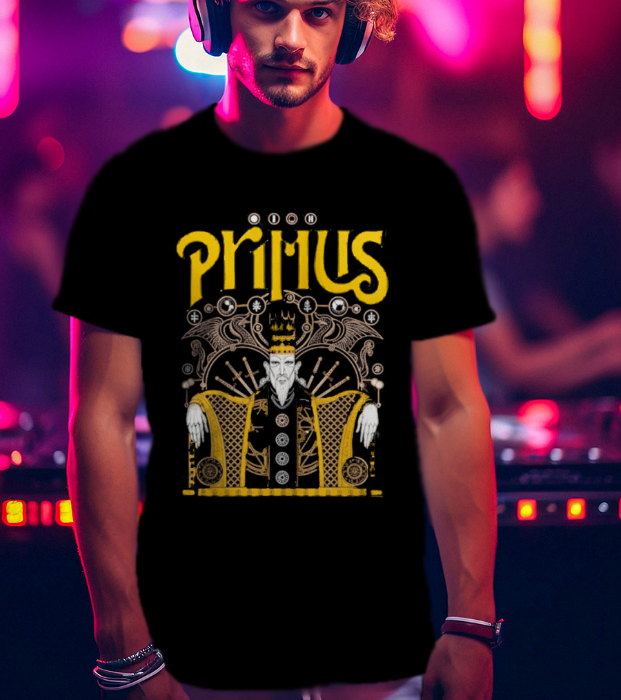 Primus Farewell To Kings Crowned Figure With Swords And Winged Details T-Shirt