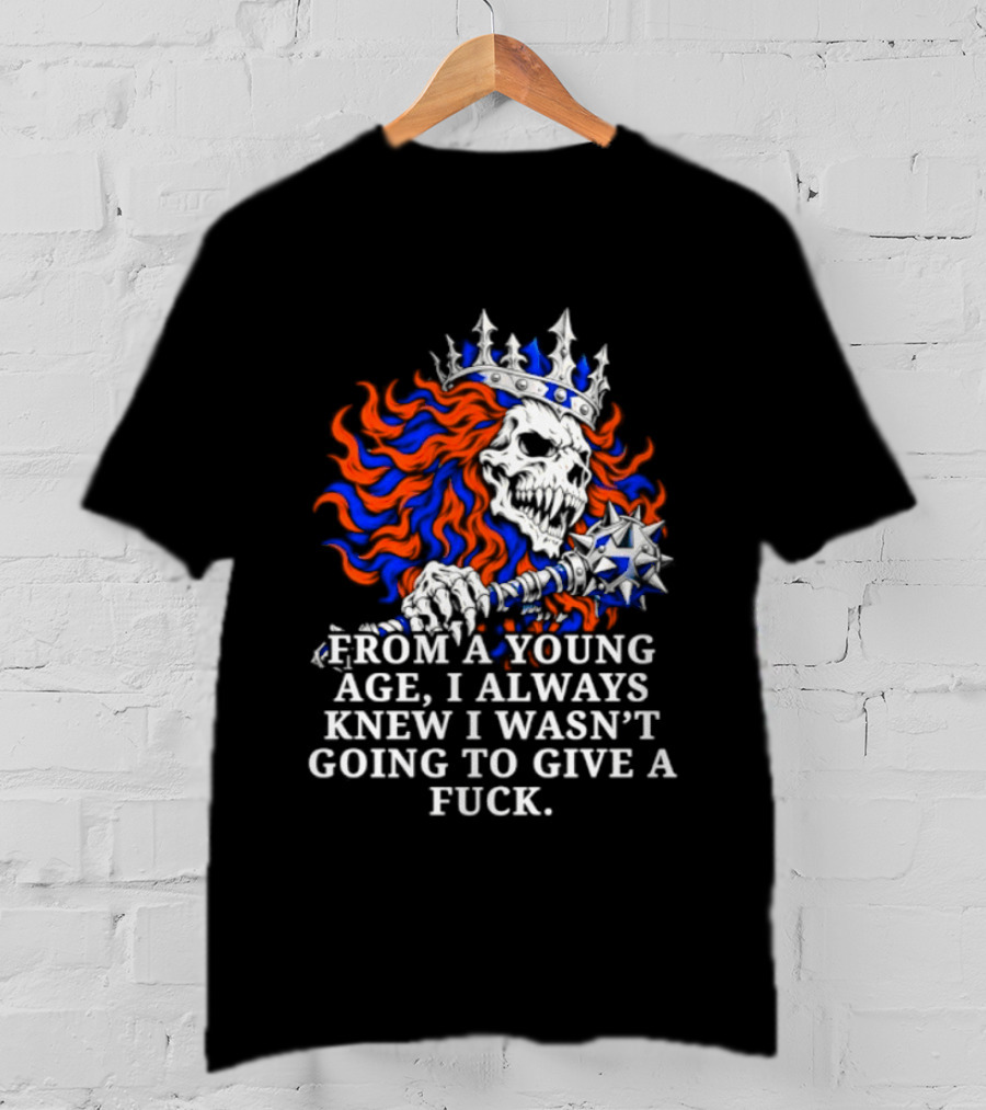 From A Young Age Skull Crown Red Blue White T-Shirt