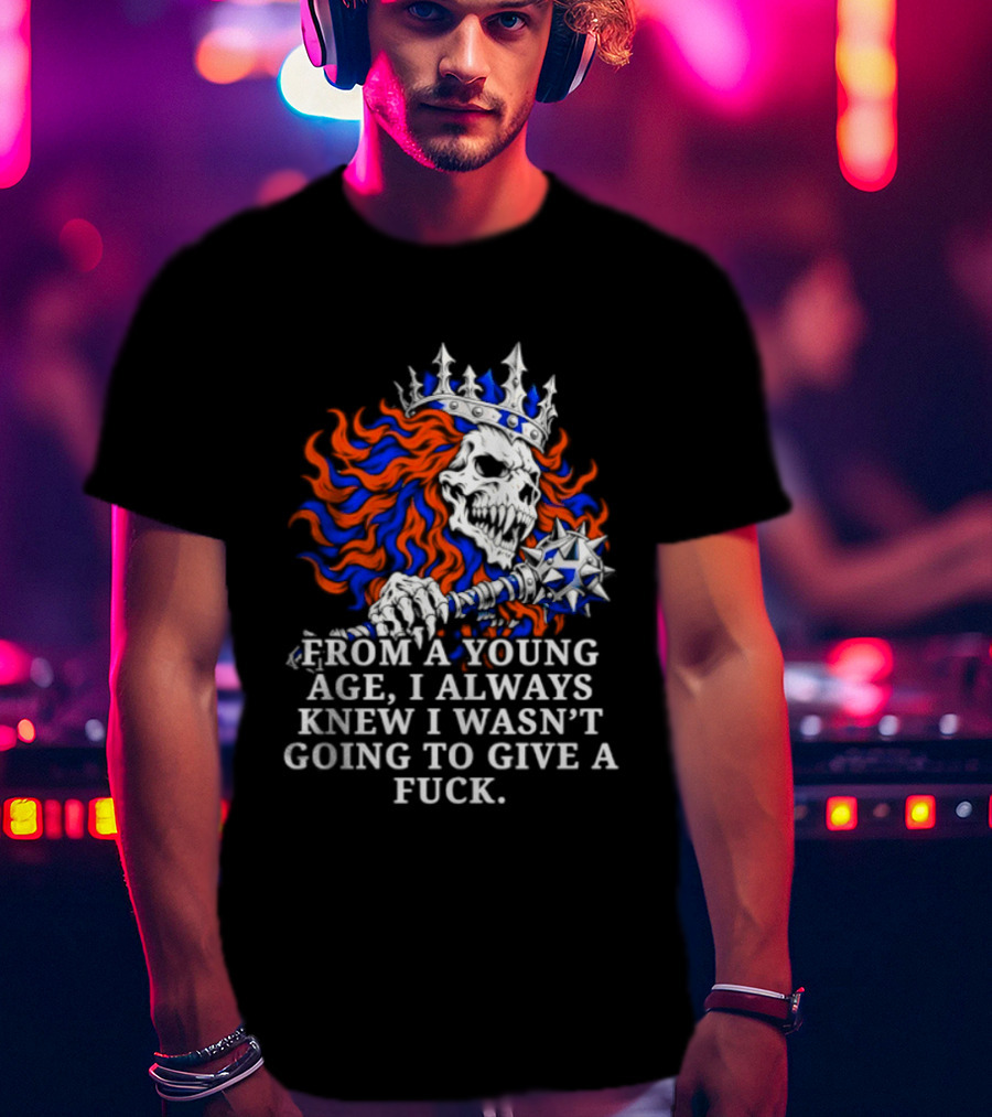 From A Young Age Skull Crown Red Blue White T-Shirt