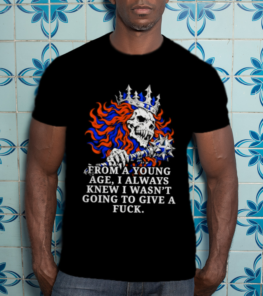 From A Young Age Skull Crown Red Blue White T-Shirt