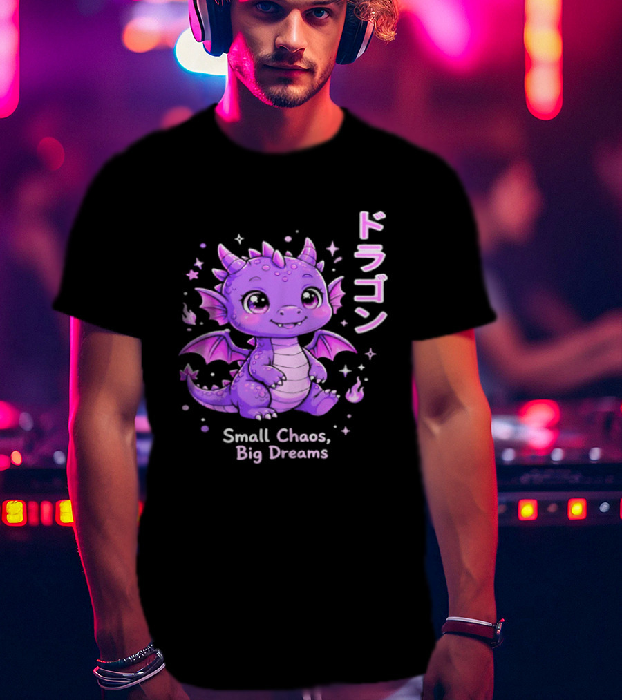 Dragon Small Chaos Big Dreams Purple Kawaii Anime T-Shirt