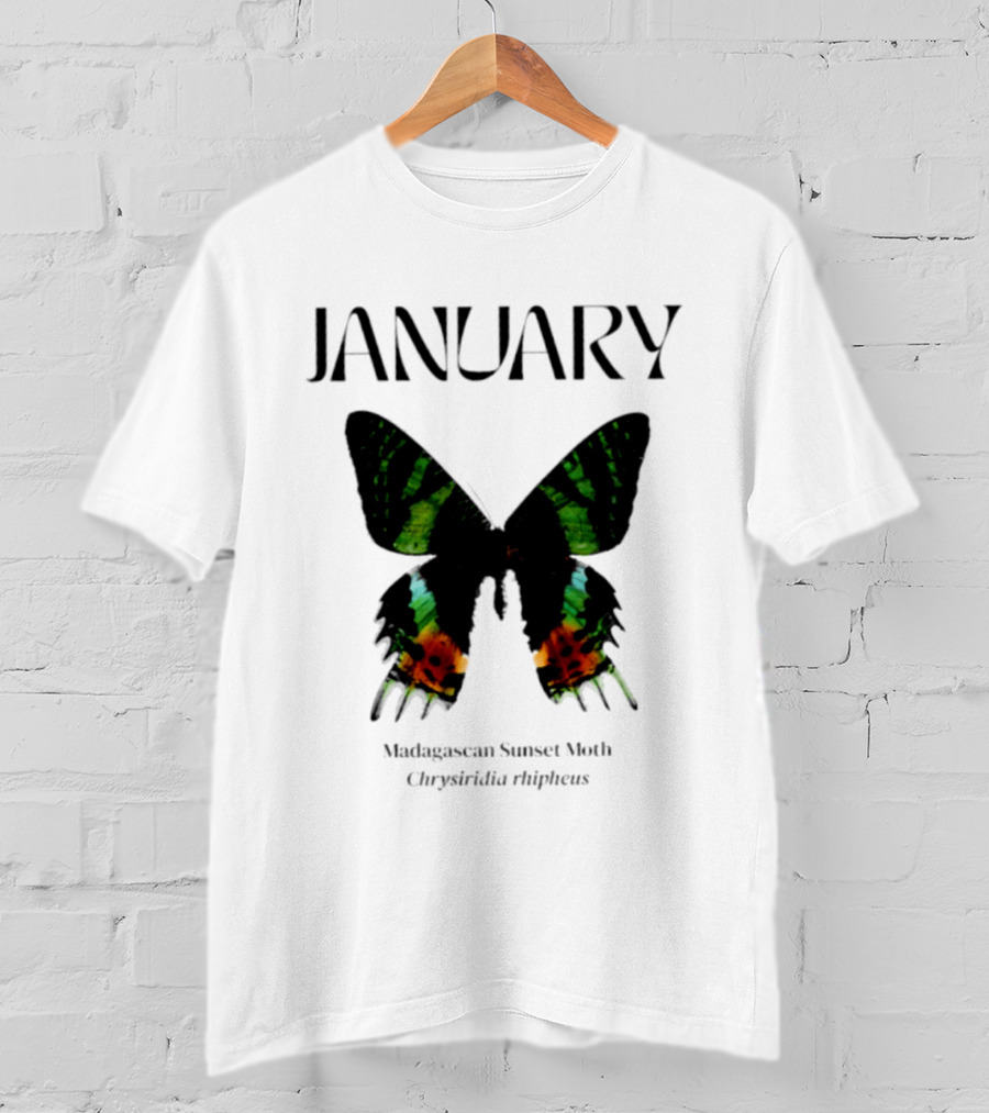 January Madagascan Sunset Moth Chrysiridia Rhipheus T-Shirt