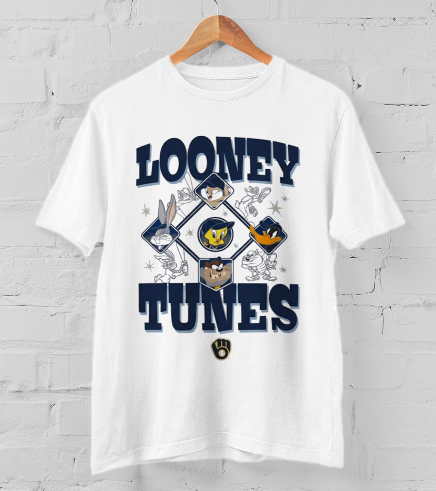 Milwaukee Brewers Looney Tunes Characters Baseball Diamond T-Shirt