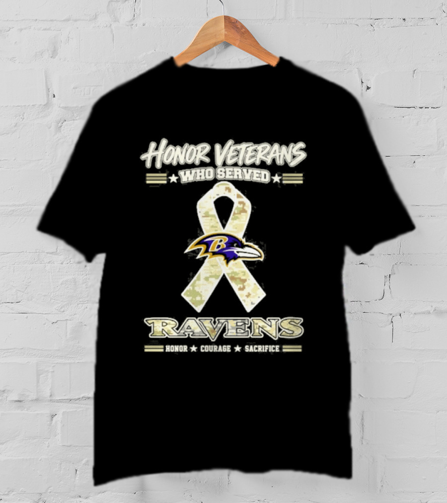 Baltimore Ravens Honor Veterans Who Served Military Camo Ribbon Salute Courage Commitment T-Shirt